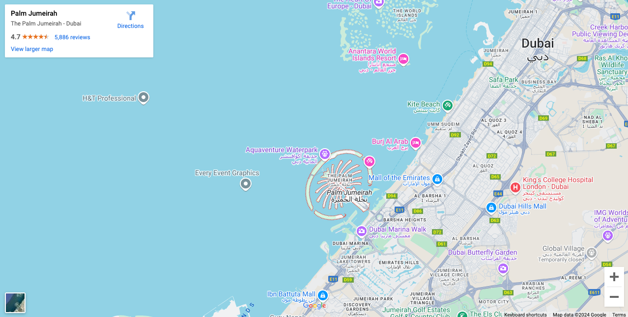 palm jumeirah map location